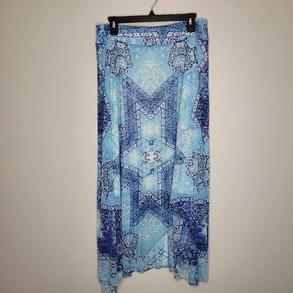 JohnPaulRIchard blue white boho mixed print pull on dreamy fairy skirt size med